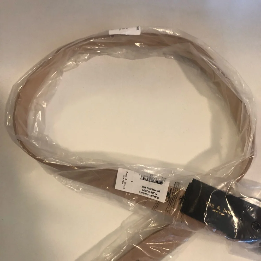 NWT $160 Rag & Bone Suede Boyfriend Belt, Nude, L